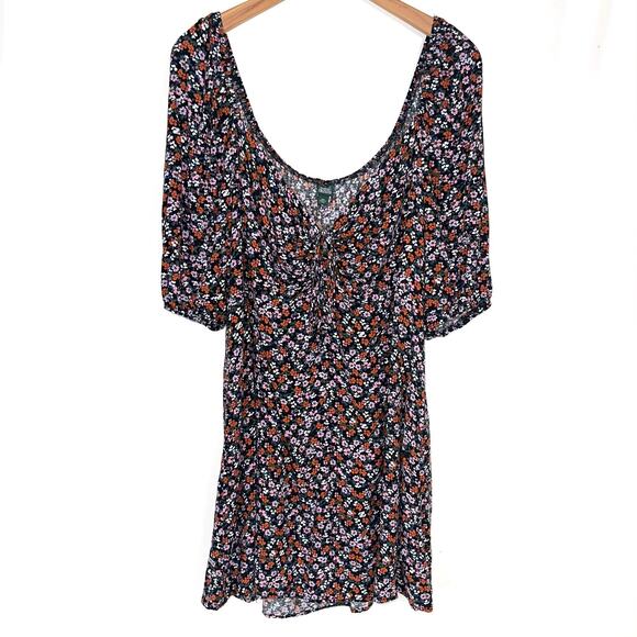 Wild Fable Floral Puff Sleeves Tie Front Mini Dress Size XXL - Picture 1 of 9